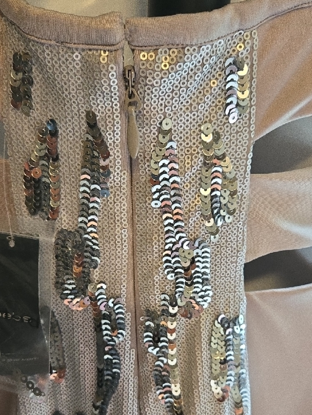 bebe Grey & Silver Sequin  Mini Dress Cut-Out Side & Strappy Back - Picture 8 of 12